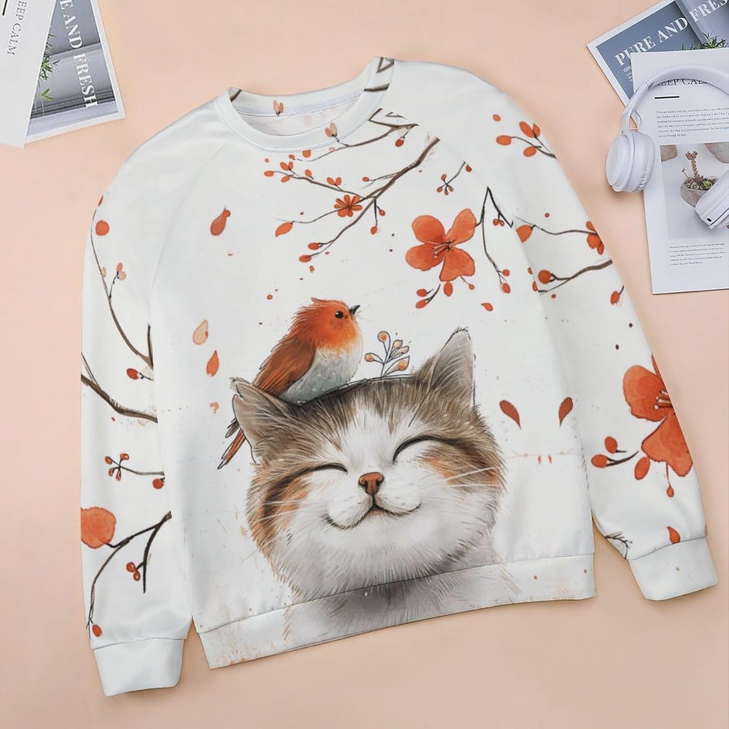 Cat Sweatshirts for Women Long Sleeve Crewneck Pullover Cotton Casual Plus Size Causal Fall Lounge Sweater - Image 4