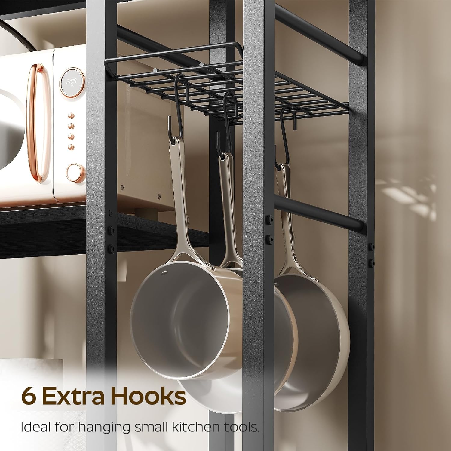 Coffee Pod Drawer Holder and Movable Bakers Rack Bundle, Microwave Stand with Charging Station, Kitchen Storage Rack with Hooks and Basket KH08BRG1-HB04UBR