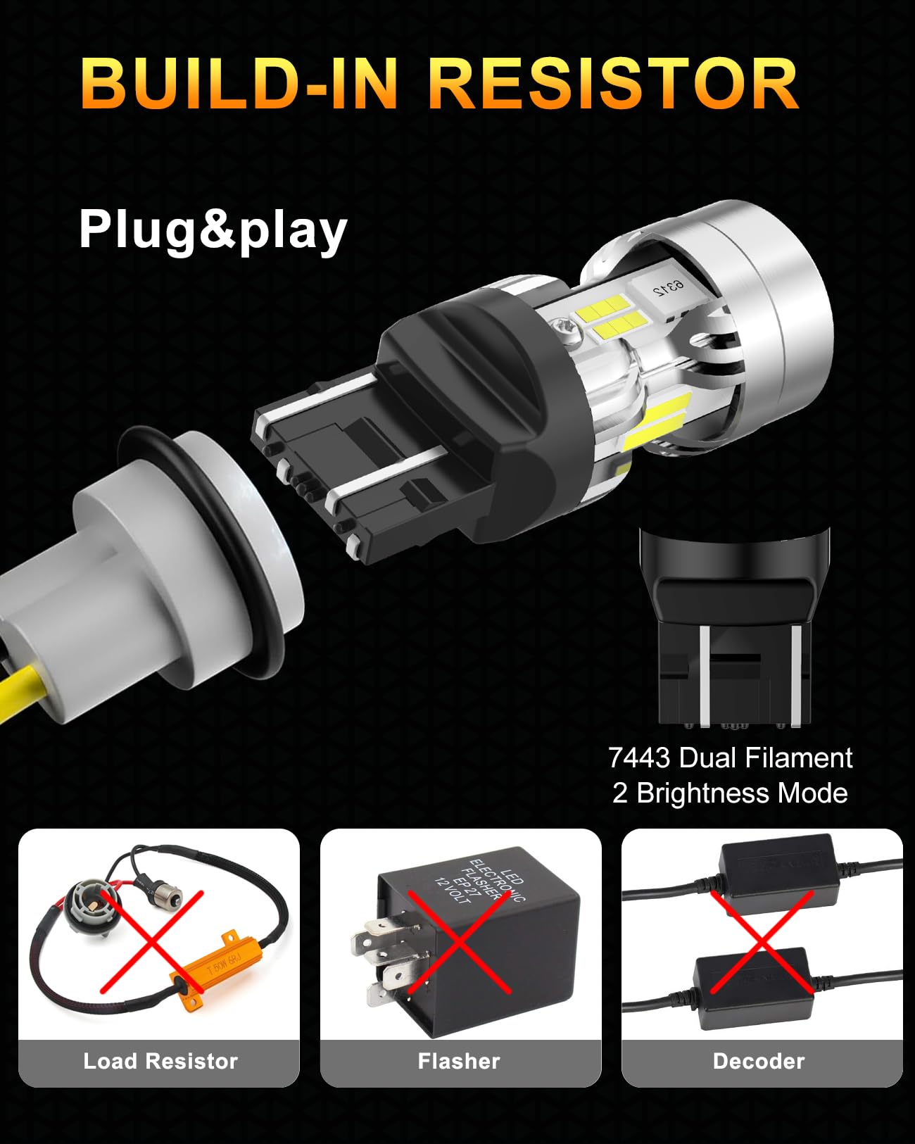 Lampadine W21W T20 LED CANBUS Anti Hyper Flash 7440 7443 582 992 W21/5W 12V per Auto Luce di Retromarcia Posteriori Luci Marcia Diurna Parcheggio Freno Luce di Svolta 6500K Bianco 2 Pezzi