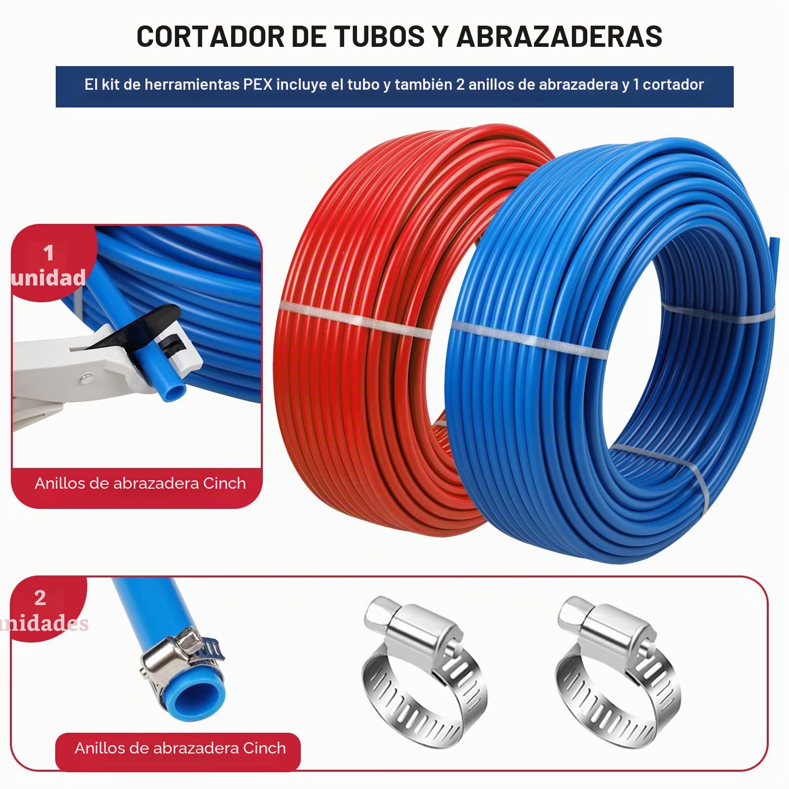 PEX Pipe - Tubo PEX de 1/2 pulgada, 100 pies, 2 rollos de tubos PEX EVOH Pex-B, barrera sin oxígeno, duradera, a prueba de fugas, flexible para líneas de agua residenciales en hogares, tubo de calor