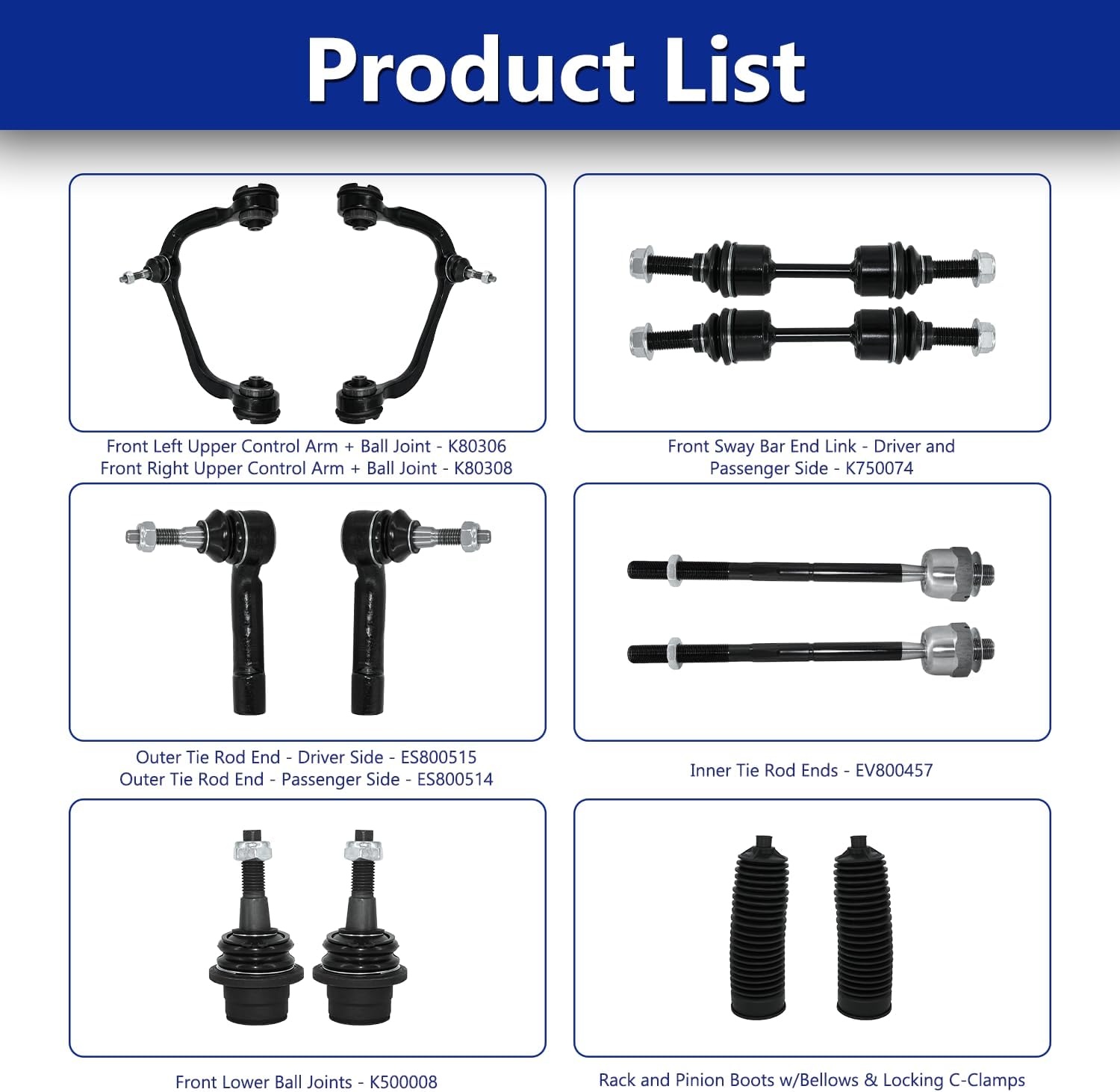 Control Arm, Replacement for Front Upper Control Arm with Ball Joint Sway Bar Outer Tie Rod Suspension Kit Compatible With 2009-2014 F-150 2WD, 2007-14 Ford Expedition - 12 Pcs