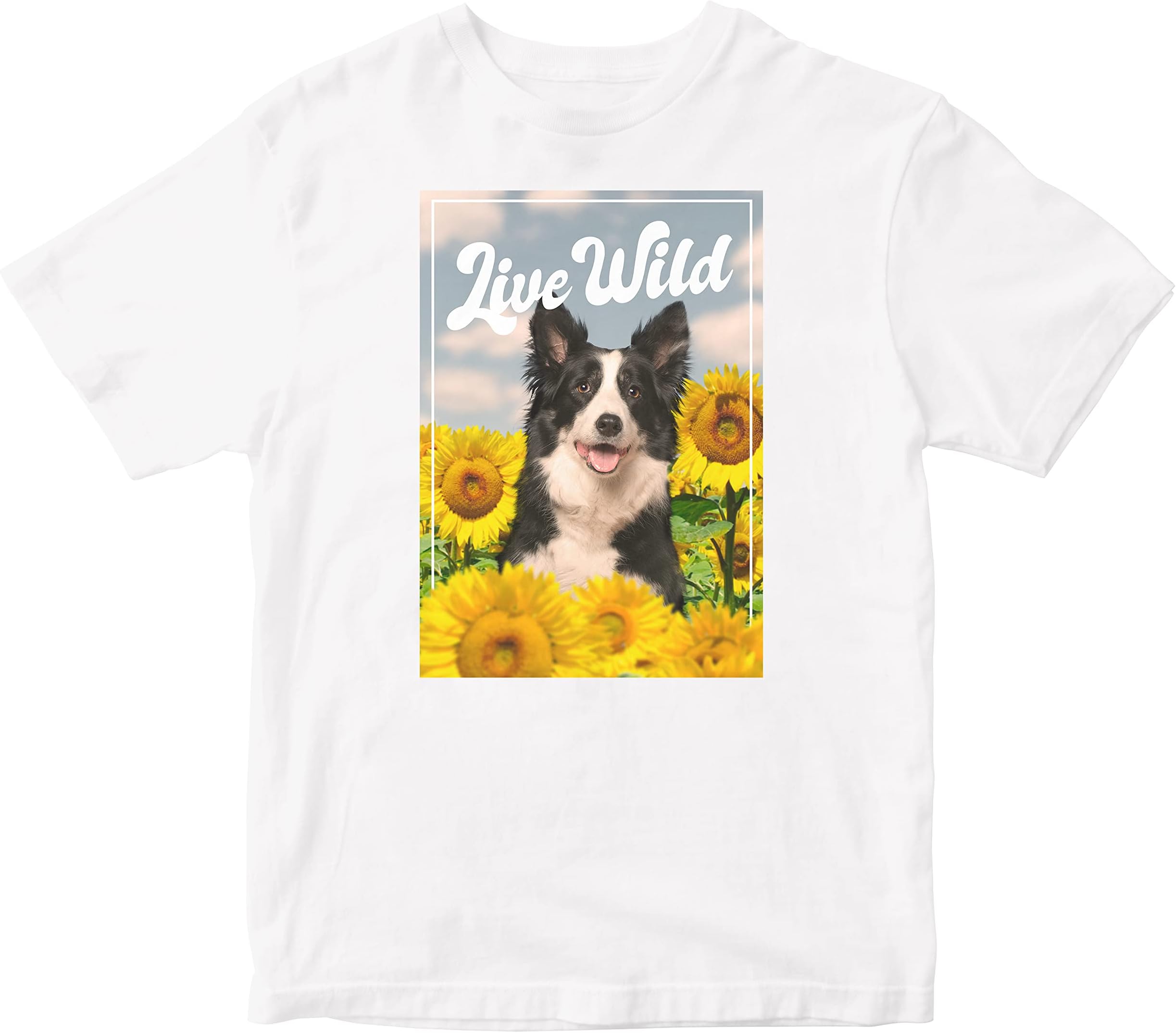 HeybrohKids T-Shirt Live Wild - Border Collie Dog 100% Cotton Boy's Girl's Regular Fit Unisex T-Shirt