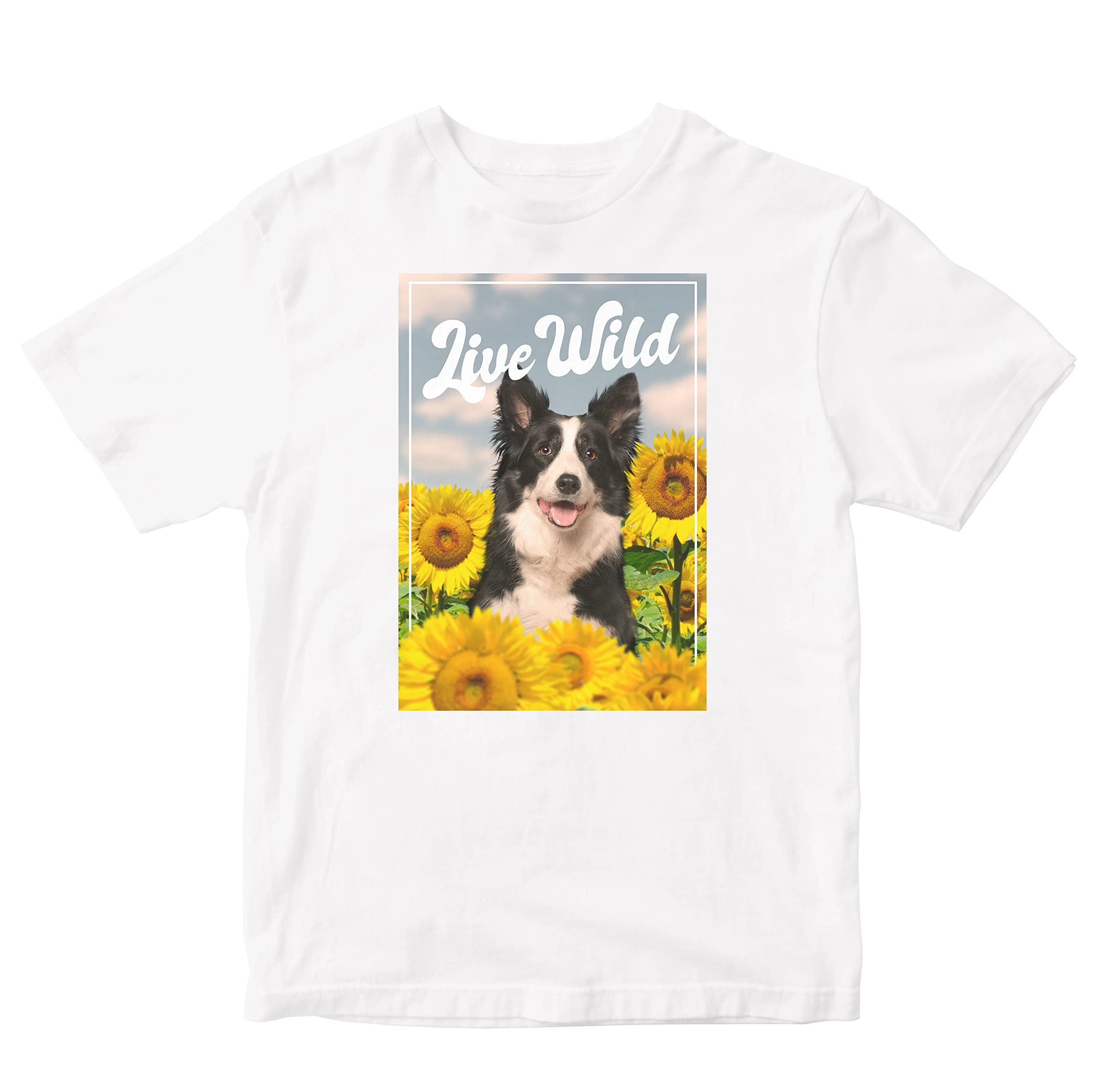 HeybrohKids T-Shirt Live Wild - Border Collie Dog 100% Cotton Boy's Girl's Regular Fit Unisex T-Shirt