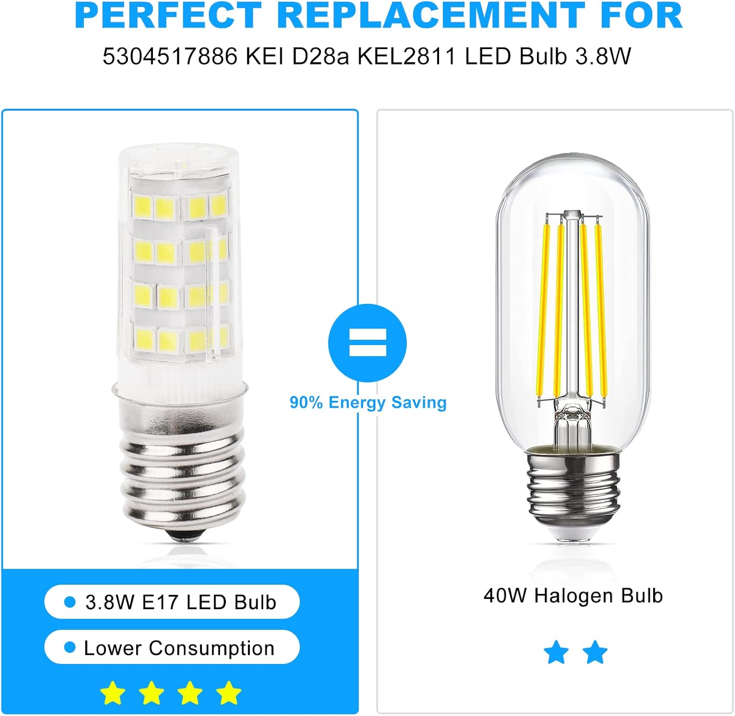 KEI D28a KEL2811 LED Bulb 5304517886 Replacement for Frigidaire Kenmore Electrolux Refrigerator 5304498578 7297114000 7241552801 E17 3.8W 100V-265V Freezer Lamp - 1 Pack