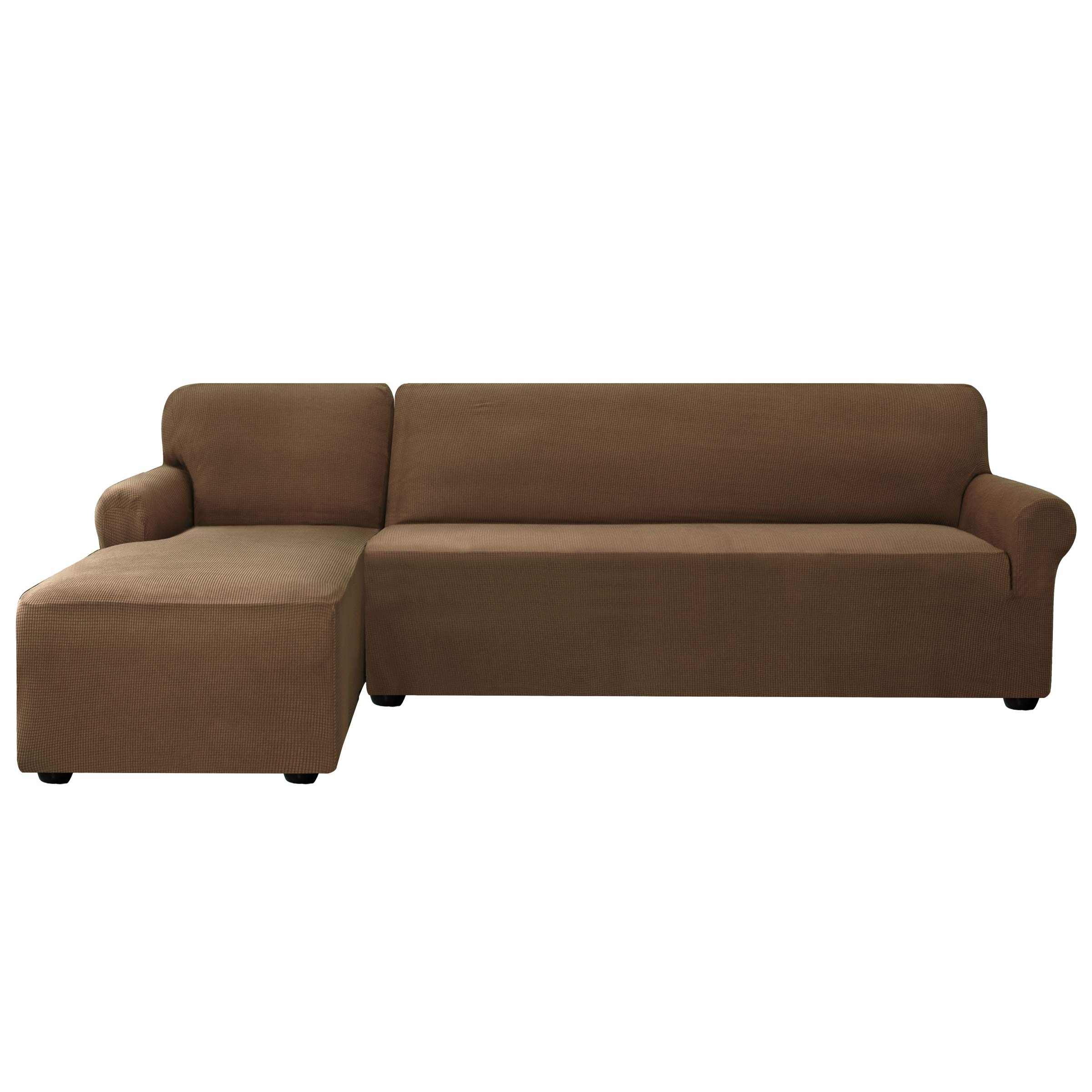 subrtex Stretch Sofa Cover L Shape Spandex Jacquard Fabric Sectional Sofa Slipcovers, Furniture Protector (Left Chaise, Coffee), (2 Seaters), (Sofa cover-32)