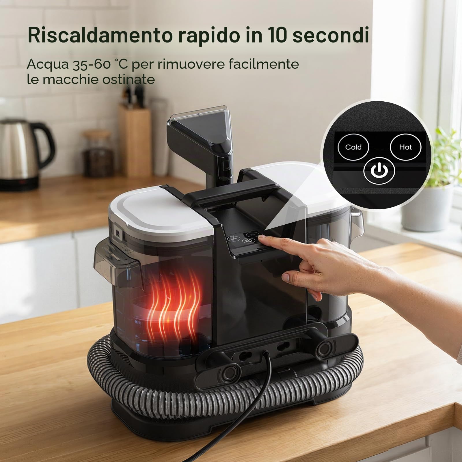 Lubluelu Aspirapolvere bagnato per tappezzeria, dispositivo 18 kPa, 1400 W, pulitore per tappeti, aspirapolvere con riscaldamento rapido a 35-60 °C e autopulente, pulitore portatile per tappeti