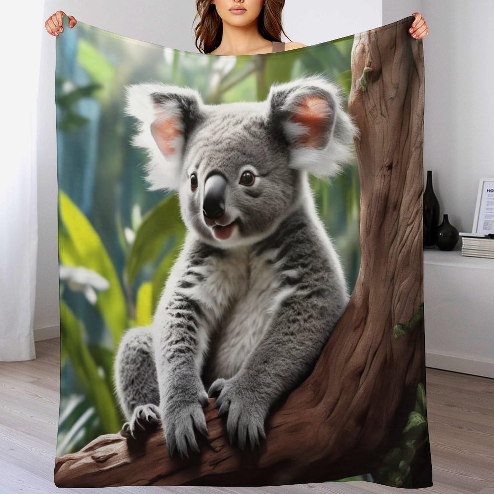 Plaid couverture koala en flannel polaire douce 100x130cm pour lit et canapé