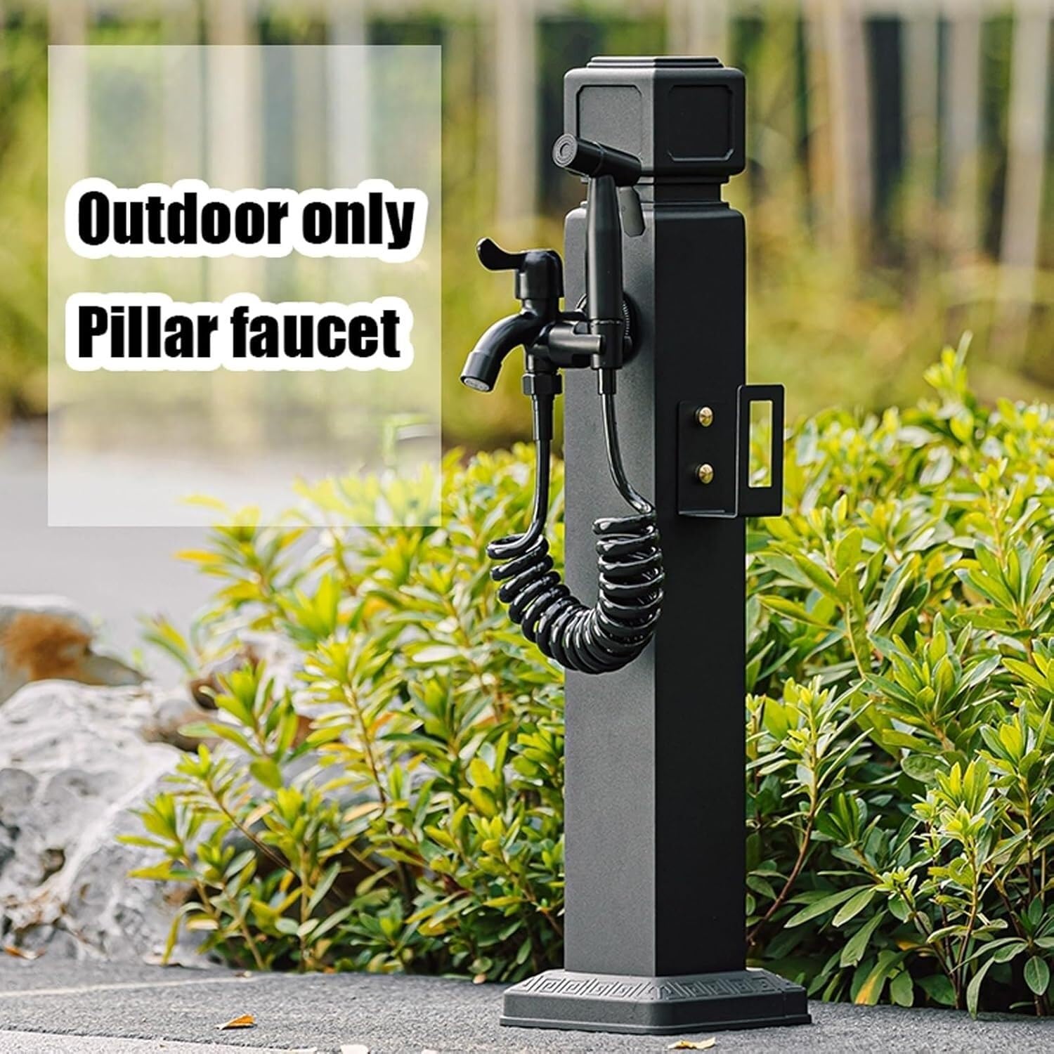 Robinet de jardin sur socle, Colonne d'eau extérieure en acier inoxydable | Noir, 60 cm/23,6 pouces et 95 cm/35,4 pouces, arrosage du jardin : connectez le tuyau d'arrosage(Black a,95CM/35.4IN)