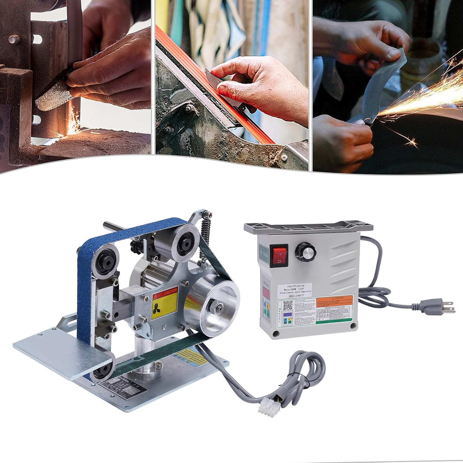 Horizontal Brushless Belt Sander, 550w 110v Belt Sander Bench Grinder Direct Current Brushless Motor Polisher Electric Mini Polishing Machine Stepless Speed Control Belts Sanding Machiner