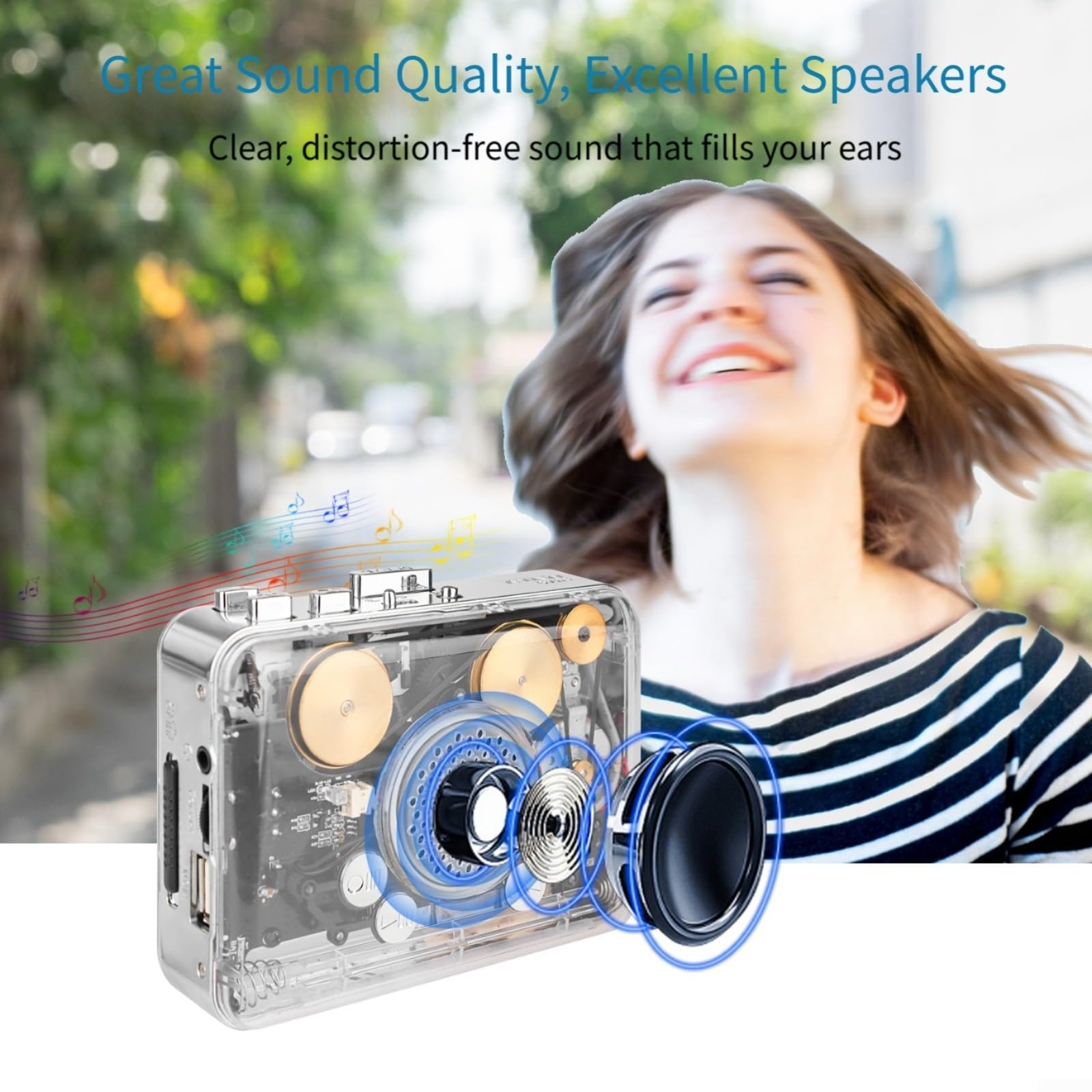 Convertisseur de cassette portable vers MP3 USB Lecteur de cassette Enregistreur Transparent