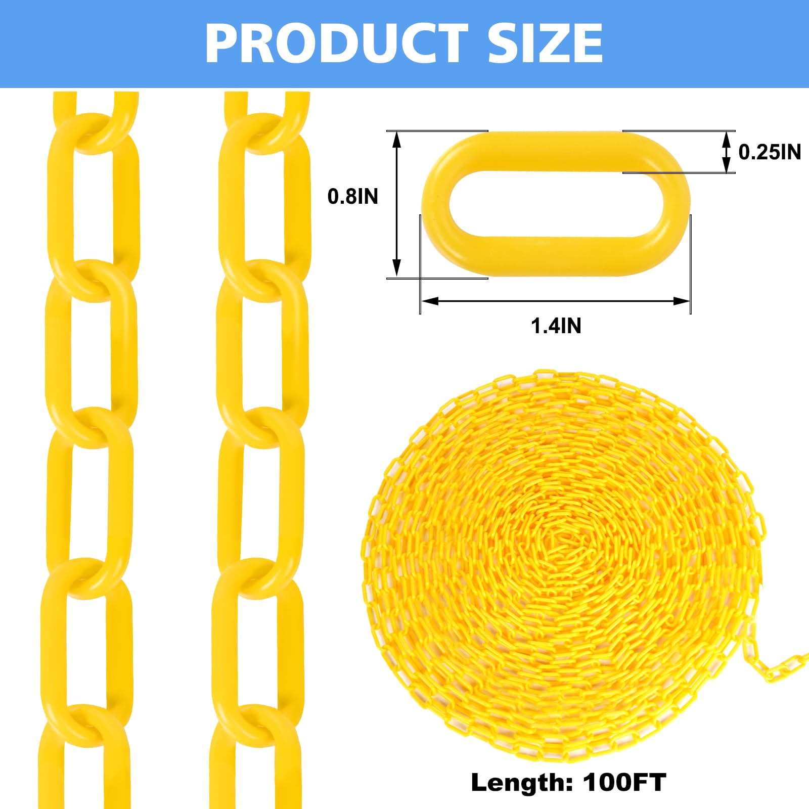 Chaîne en plastique de 30 m, chaîne de barrière de sécurité jaune de 3,5 cm, chaîne de sécurité facile à couper pour le contrôle des foules, les alertes, le stationnement, les barrières,