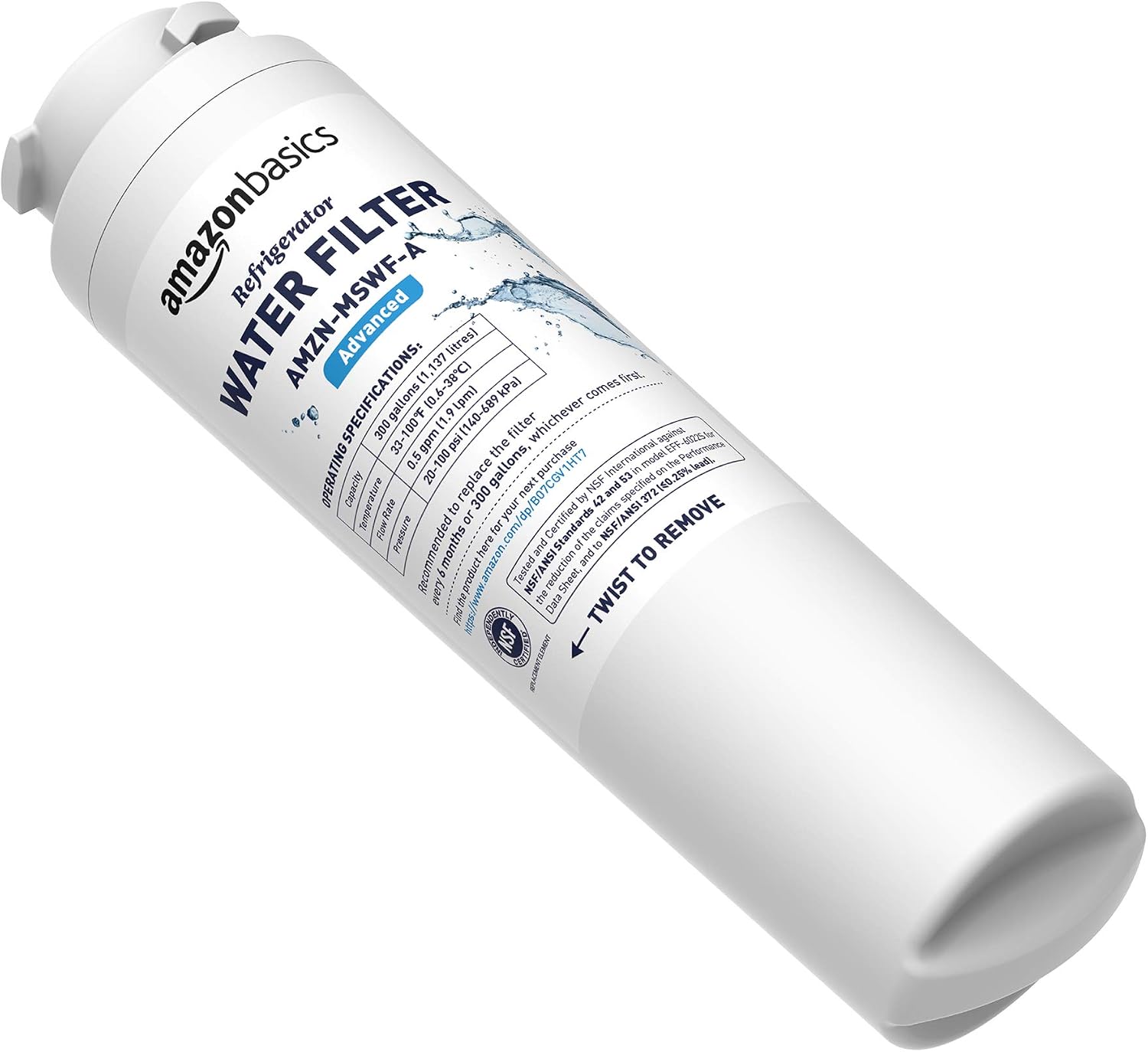 Amazon Basics Replacement GE MSWF Refrigerator Water Filter Cartridge - Advanced Filtration