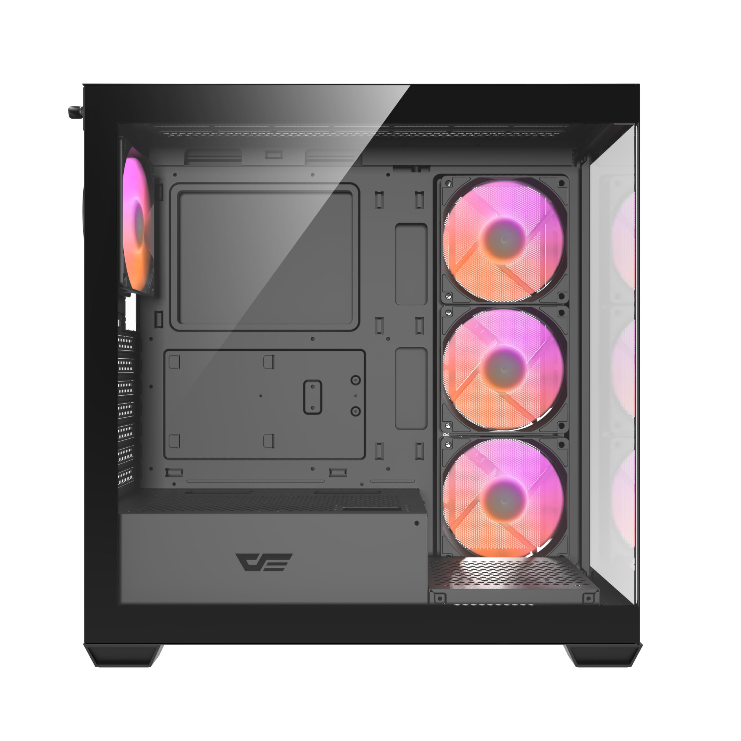 DarkFlash DS900 Caja de PC ATX, Vidrio Templado Lateral y Frontal, 4 Ventiladores Incluidos ARGB, Negro, USB-C,