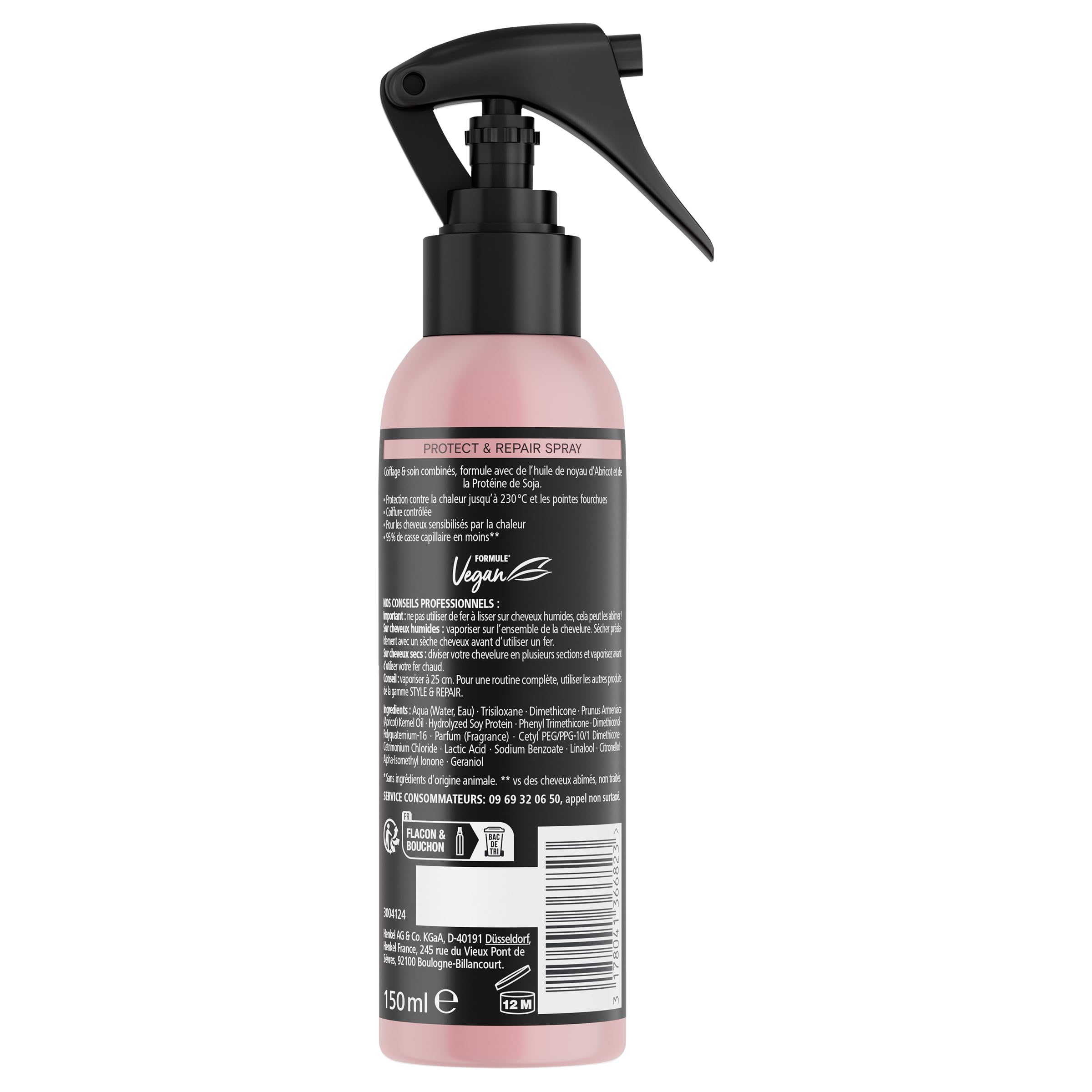 SCHWARZKOPF, Ochrona w sprayu 230°C, stylizacja i naprawa, ochrona cieplna, formuła olejowa z pestek moreli, wegańska, stylizacja i pielęgnacja, włosy wrażliwe na ciepło, rozdwajane końcówki, 150ml