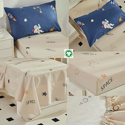 Miniatura 5 de Brandream Juego de ropa de cama espacial para niños pequeños, astronautas, cohete y galaxia, juego de sábanas para niñas, incluye edredón, sábana