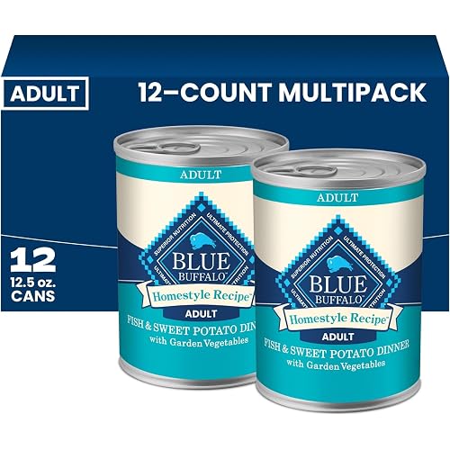 Blue Buffalo Homestyle Recipe Fish Adult Wet Dog Food, 12.5 oz, 12 ct | Fish and Potato Dinner with Garden Vegetables, No Chicken By-Product, Corn, Wheat, or Soy