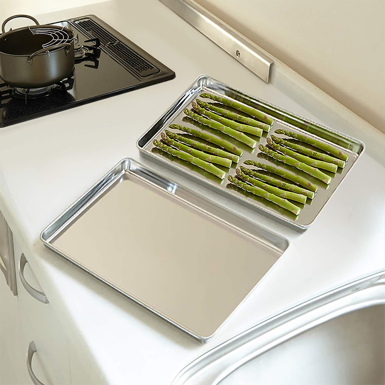 TeamFar Stainless Steel Baking Tray Set of 2, Baking Sheet Cookie Tray