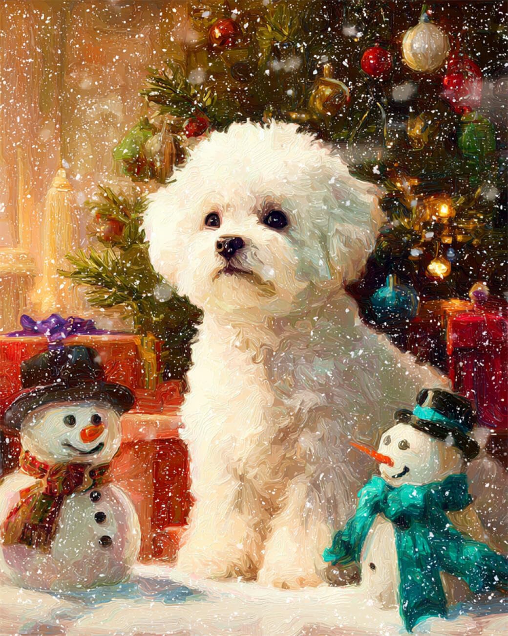RKFLGEW DIY Embroidery Set Dog and Christmas Tree 30x40cm