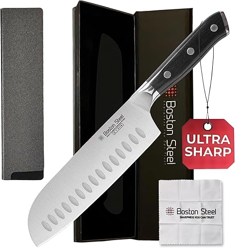 Santoku Knife - Cuchillo de cocina de acero inoxidable de alto carbono ultra afilado, cuchillo Santoku profesional de 7 pulgadas con mango