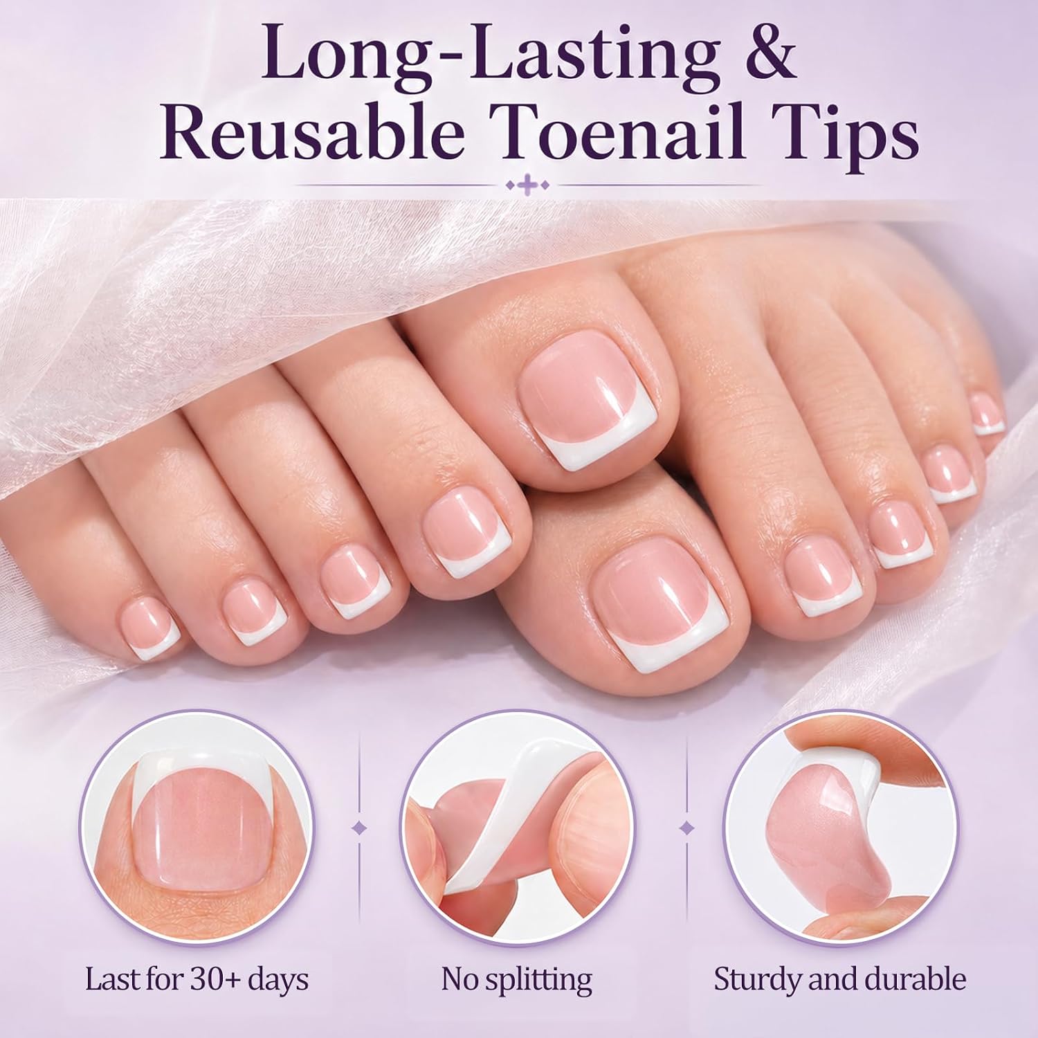 Laza 252pcs Toe Nail Tips Press on for Women, Full Cover BabyPink White French Toe nails Tips Reusable Acrylic Press on Toenails Short Long Lasting Fake Toe Nails in 18 Sizes Soft Gel for Toenail Art