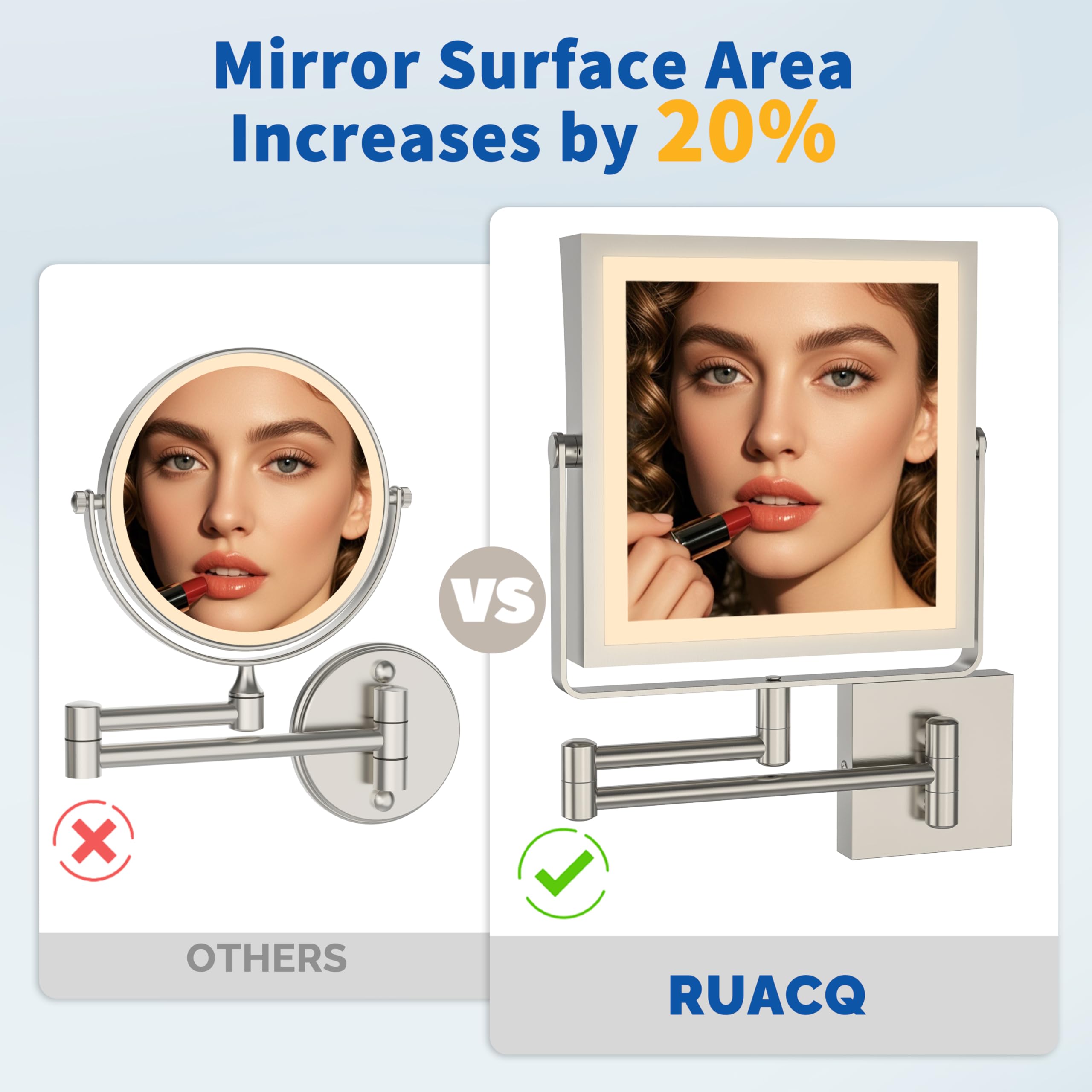 Ruacq Rechargeable Wall Mounted Makeup Mirror with Lights