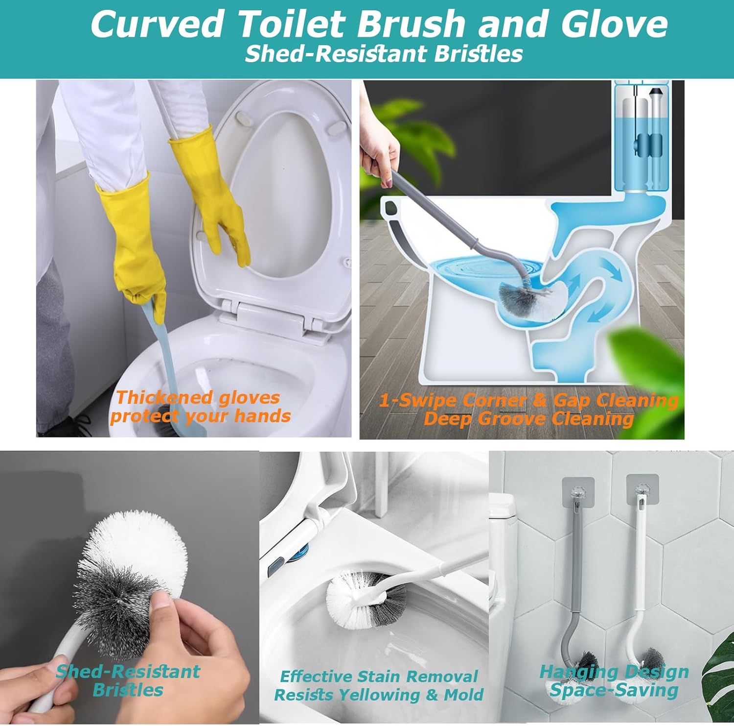Toilet Plunger Set, High-Pressure Toilet Plunger with Toilet Brush & Rubber Gloves | All-in-One Heavy Duty Powerful Air Plunger Drain Toilet Unclogger for Bathroom Drains
