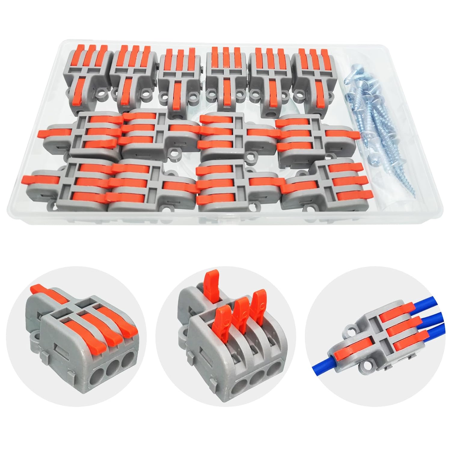 CESFONJER Lever Nut Connector, 14 Pcs Single-Stage Compact Wire Connectors 1 in 3 Out Quick Connection Terminal for Circuit Inline, Electrical Connectors Blocks with Screws