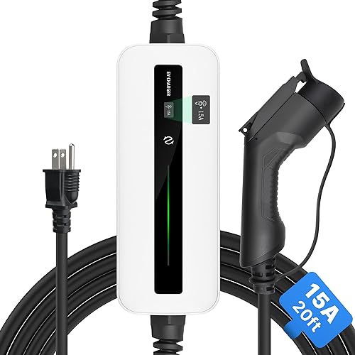 Cargador EV de 15 A nivel 1 NEMA5-15P ev Cable de carga 100V-120V portátil EVSE SAE J1772 Plug Home Estación de carga de vehículos eléctricos Blanco