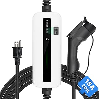 15A EV Charger Level 1 NEMA5-15P ev Charging Cable 100V-120V Portable EVSE SAE J1772 Plug Home Electric Vehicle Charging Station Compatible with All EV Cars 6m (20 feet)