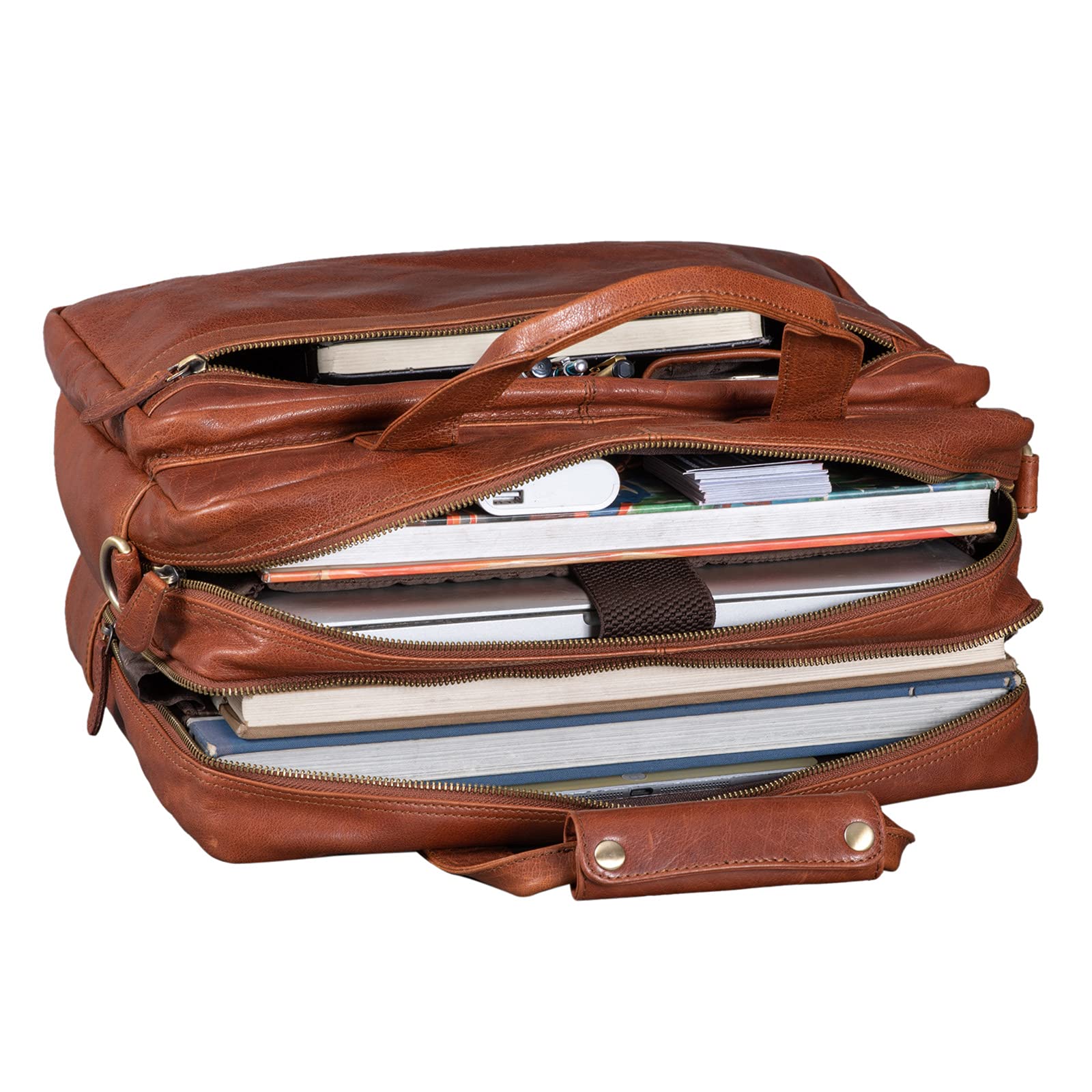 STILORD 'Adventure' Bolso de Piel para portátil de 14" Bolsa de Mensajero o Bandolera para Hombres y Mujeres Maletín para Profesor o Negocios de auténtico Cuero Color:marrón Oscuro - Opaco