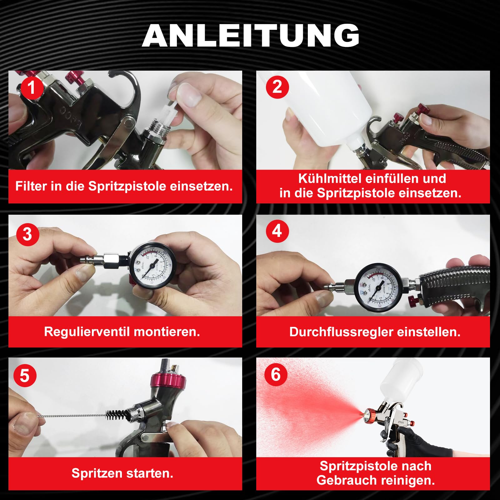 R500 LVLP Luftspritzpistole Spritzpistole Lackierpistole Druckluft 10 Einwegbecher 650 ml Düsen 1,3/1,5/1,7/2,0 mm Autolackierung
