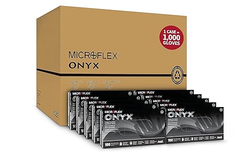 Miniatura 8 de Microflex Onyx N64 - Guantes desechables de nitrilo para examen de automoción, fabricación de metal con puntas de los dedos texturizadas, talla L,