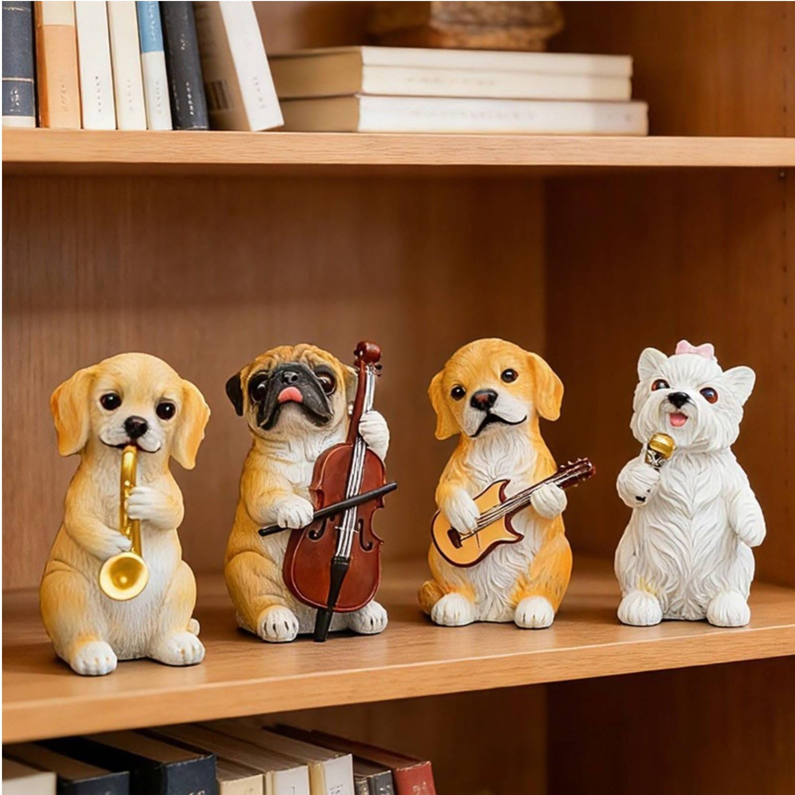 PEXORVA 4 Pieces Cute Puppy Band Figurines Hand Painted Resin Dog