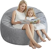 InspireCrafter 3 Ft Memory Foam Bean Bag Chair for Adults - Dutch Velvet Cover, Filler Included, Dark Grey Comfort