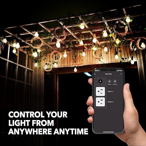 Vista 4 de BN-LINK Toma de corriente dual inteligente para exteriores, enchufe Wi-Fi resistente, enchufes de control independientes, compatible con Alexa