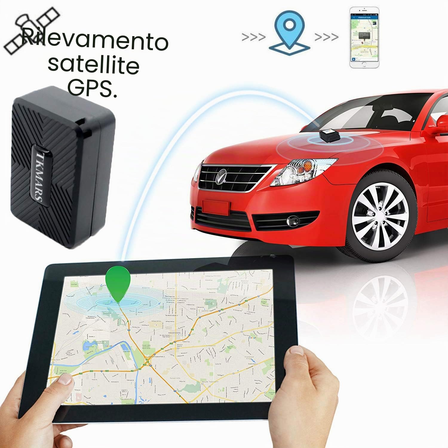 TKMARS Mini Localizzatore GPS con App GPS Tracker per Auto Moto Bambini Anziani Senza Abbonamento 1500mAh Magnetico Antifurto Posizione in Tempo Reale