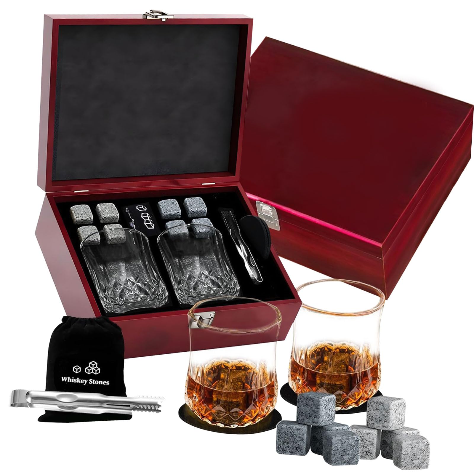 YIGZYCN Premium Whiskeys Stone and Glasswares Set Keep Drink Cold Without Diluting Alcohols Chiller Set with Glasses