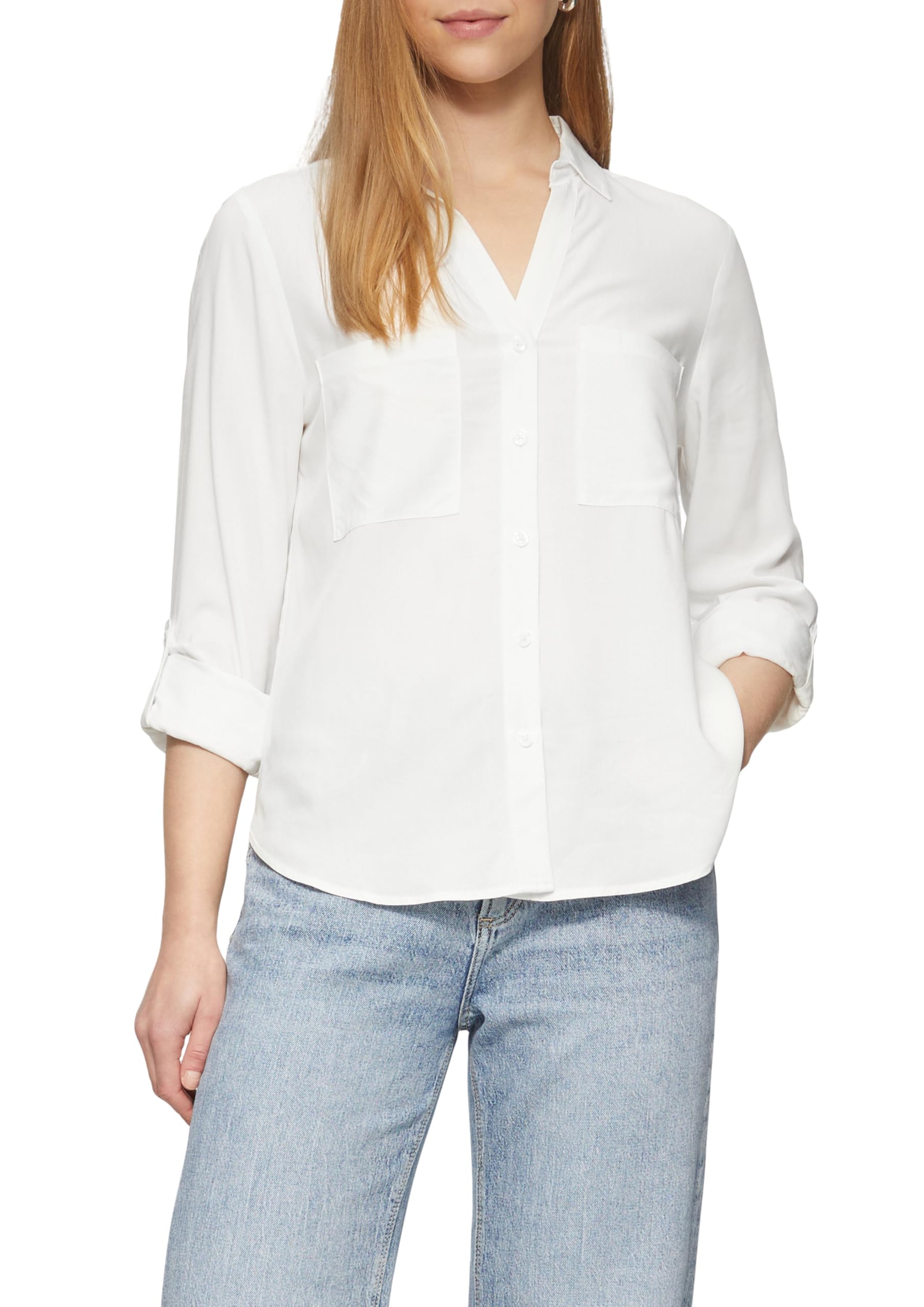 QS Viskosebluse mit Turn-up und aufgesetzten Taschen