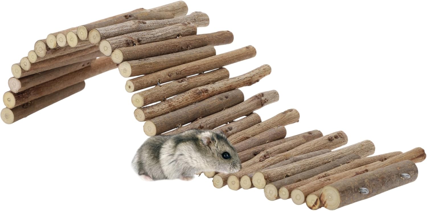 Hamster Toys, Flexible Hamster Wooden Bridge, 11.8In Hamster Fence, Hamster Cage Decor and Platforms, Hamster Cage Accessories(11.8In)