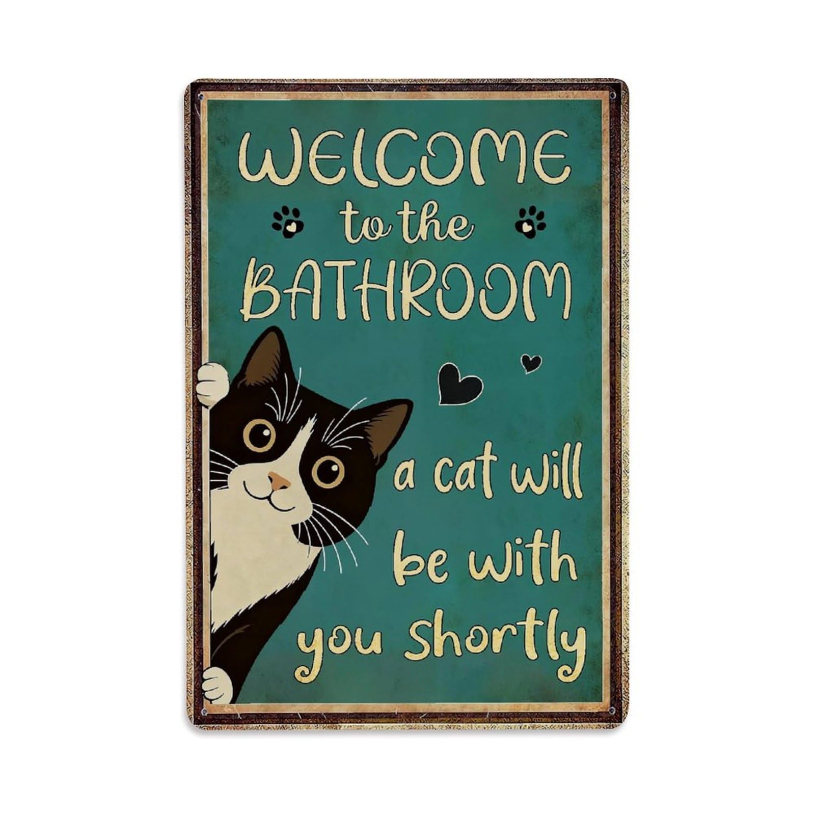 Jdyaojiesheng Vintage Welcome To The Bathroom Cat Tin Sign Retro Metal Wall Decor Metal Poster, Home Bar Garage Farmhouse Cafe Wall Art Decoration 8X12inches