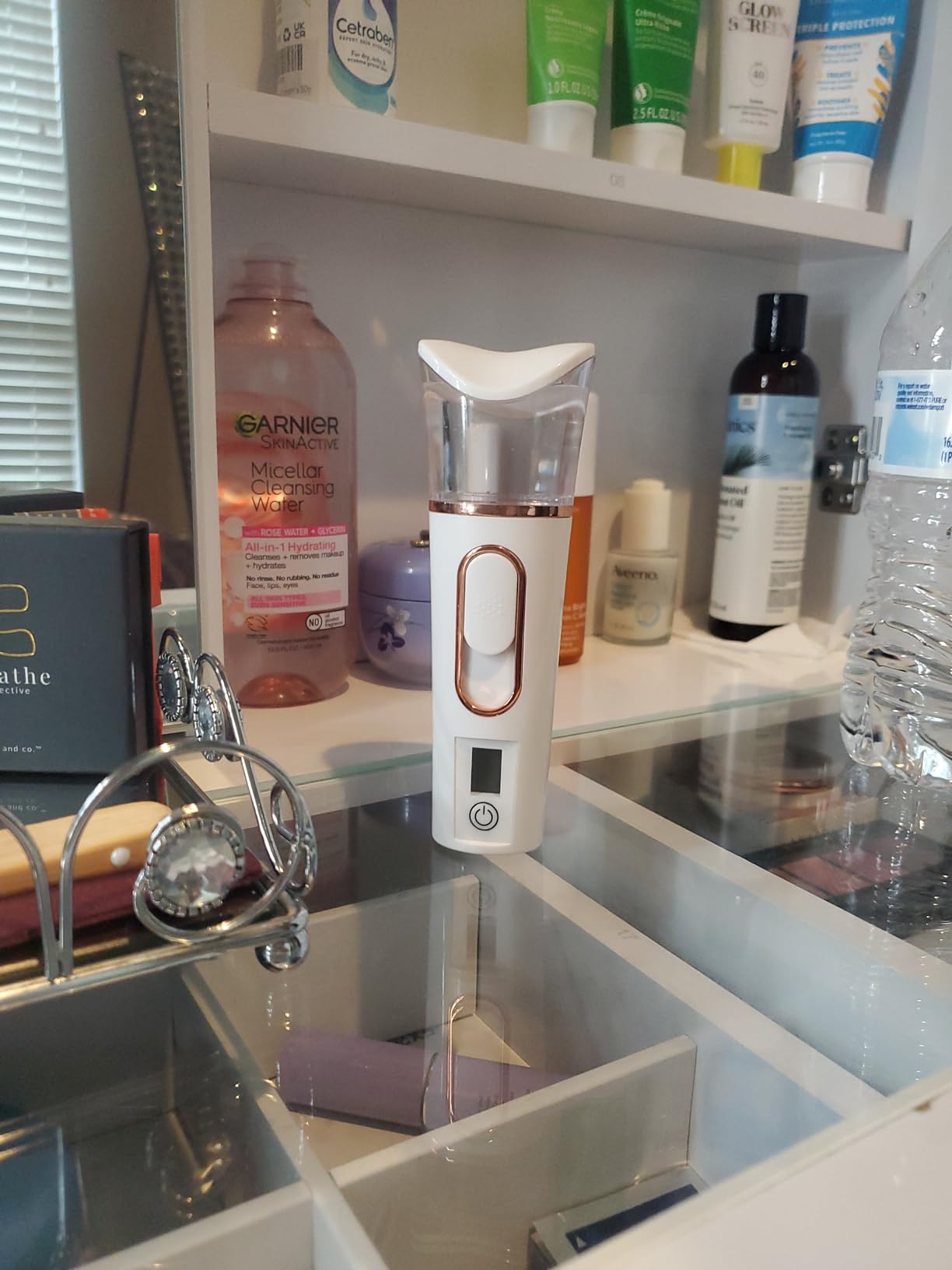 Riakrum 2 Pieces Handy Nano Mist Sprayer with Skin Analyzer Moisture Tester Portable Nano Facial Mister Face Steamer Atomization Mini Eyelash Extensions USB Rechargeable Moisturizing & Hydration for Skin Care