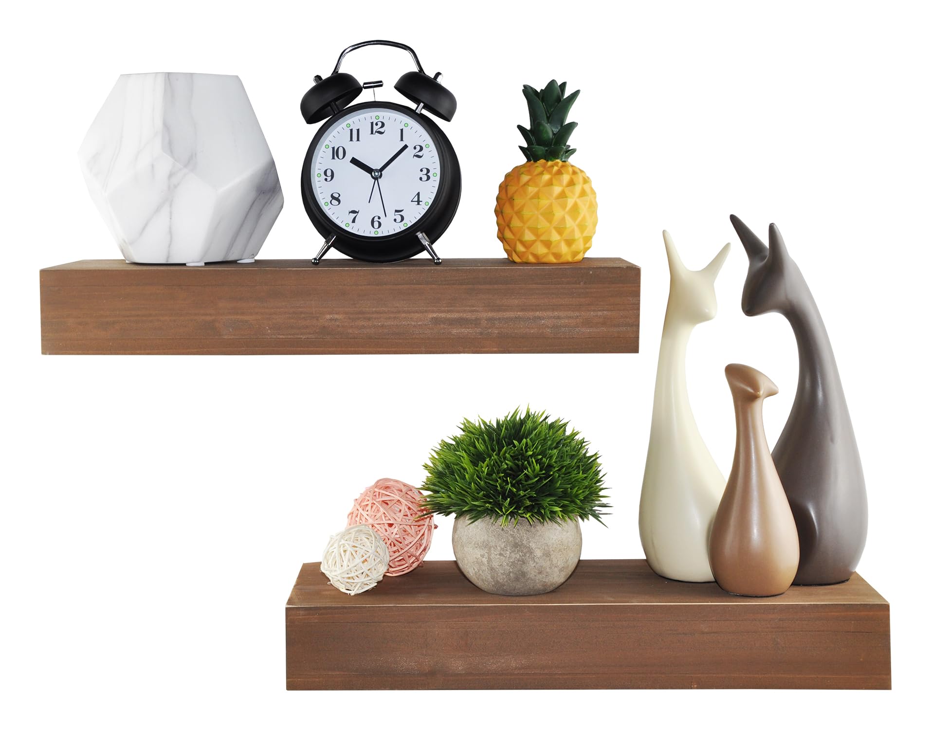 Spiretro Wall-Mounted Floating Shelves - Set of 2, Solid Wood Teak Brown, 16.5” W x 6” D x 2.5” H - Rustic Decorative Storage for Photos, Plants, Trophies & Books - Hardware Included