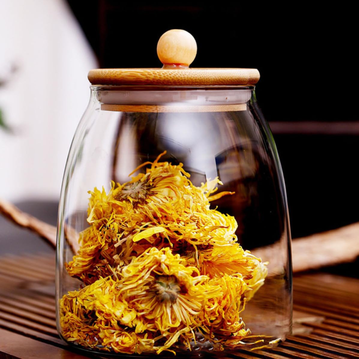 Tarros de Almacenamiento para Alimentos con Tapa Transparente, Vidrio y Madera, Juego de 3 Piezas, Fácil Limpieza y Diseño Práctico para Cocina y Despensa