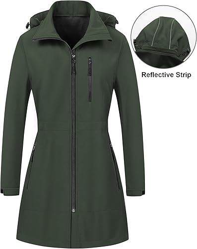 Miniatura 3 de CREATMO US Chaqueta táctica ligera impermeable larga Softshell con forro polar cortavientos para mujer