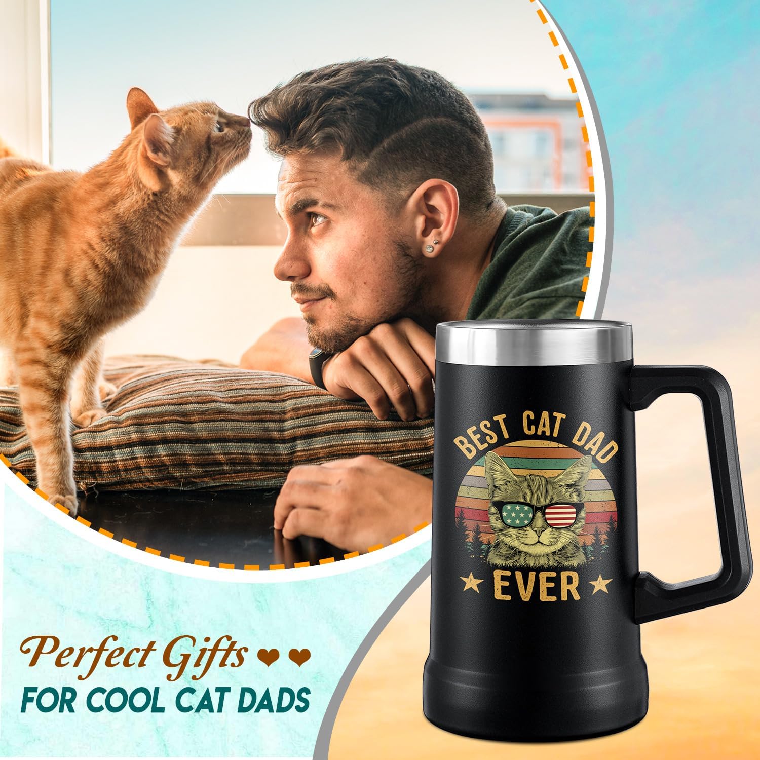 Cat Dad Gifts for Men - 24oz Beer Stein for Cats Lovers - Best Cat Dad Mug for Christmas Gift, Birthday, Fathers Day - Funny Idea Gifts for men from Cats - Image 2