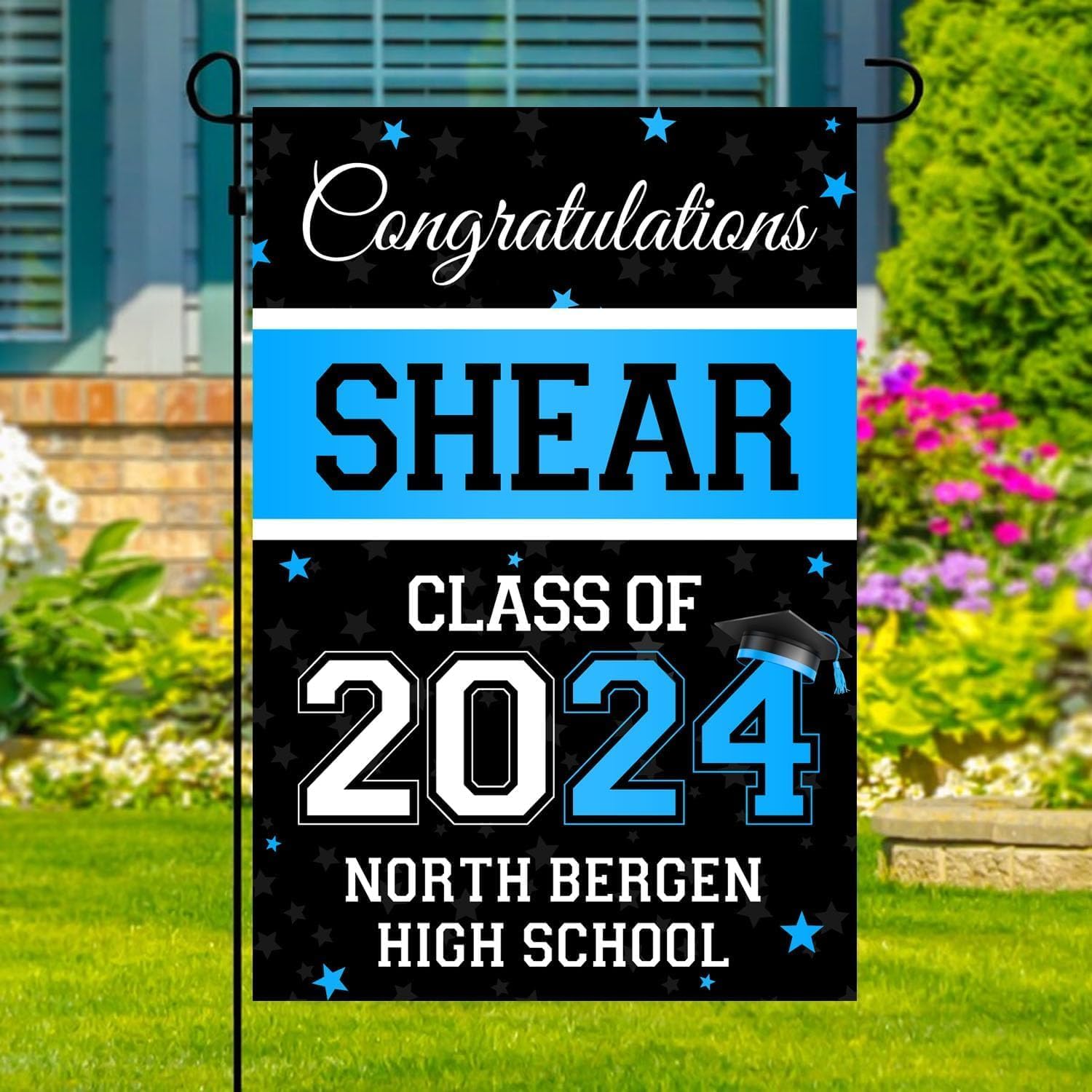 Personalized Graduation Flag 2024, Class of 2024, High School College Grad Yard Sign, 12x18 inches, Polyester, Double Sided, Rectangular