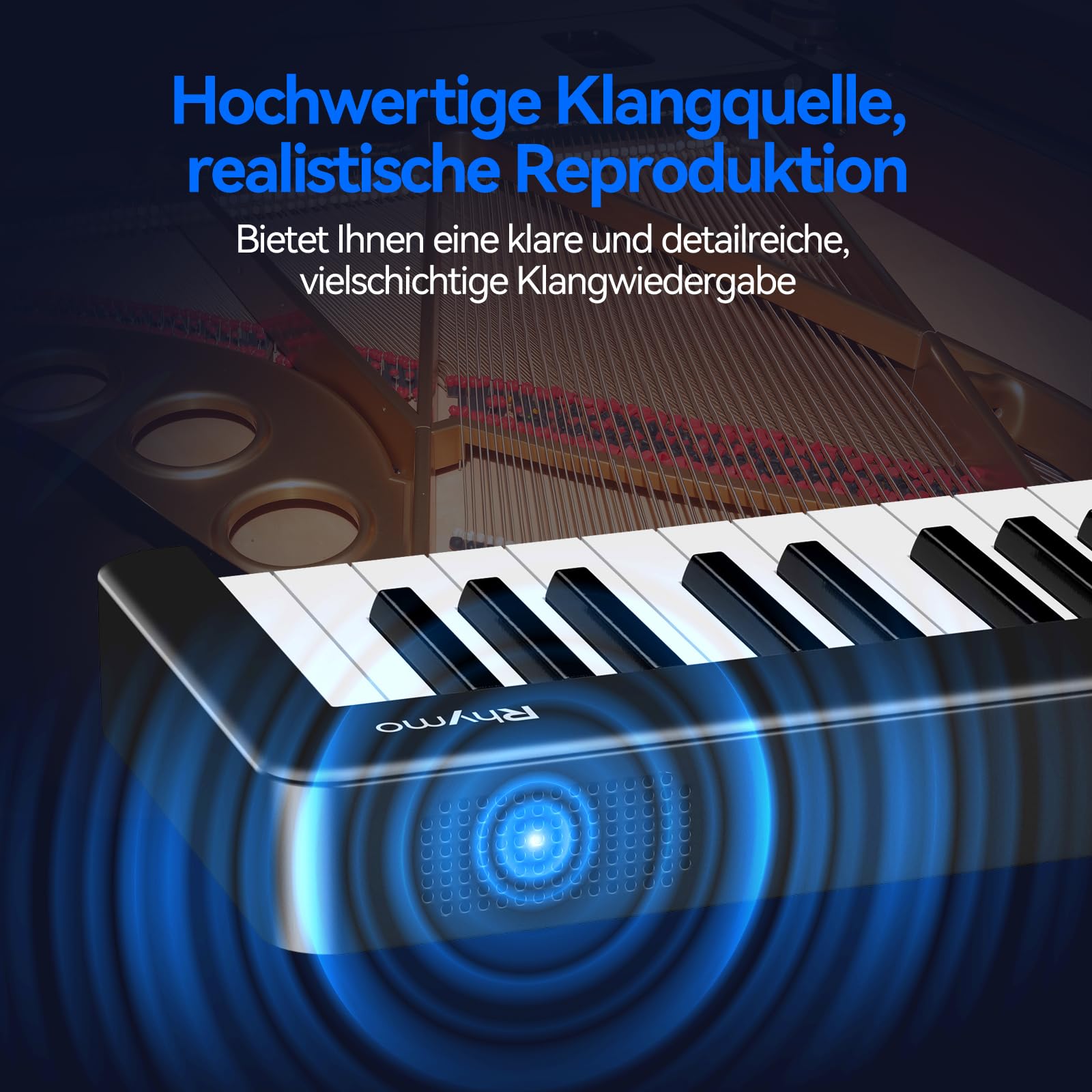Rhymo Faltbares E-Piano 61 Tasten, Portables Keyboard mit Halbgewichteten Tasten, Touch Sensitive, mit Tragetasche für Einsteiger