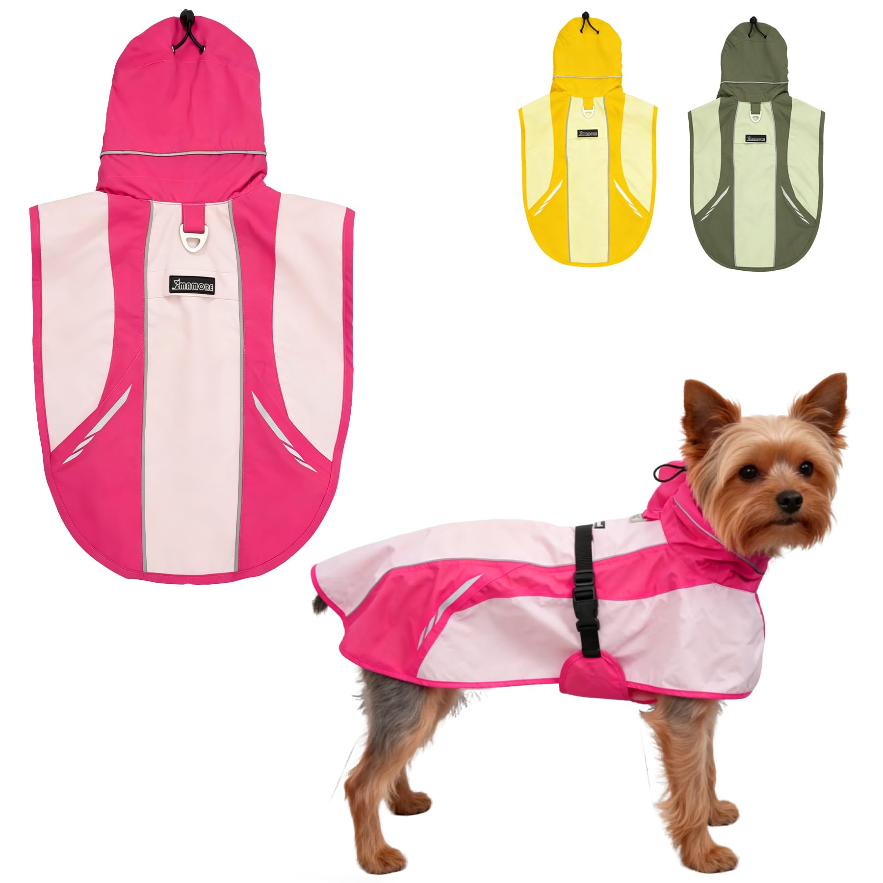 MAMORE Waterproof Dog Raincoat with Chest Cover, Adjustable Reflective Lightweight Dog Rain Jacket for Small Medium Large Dogs Leash Hole