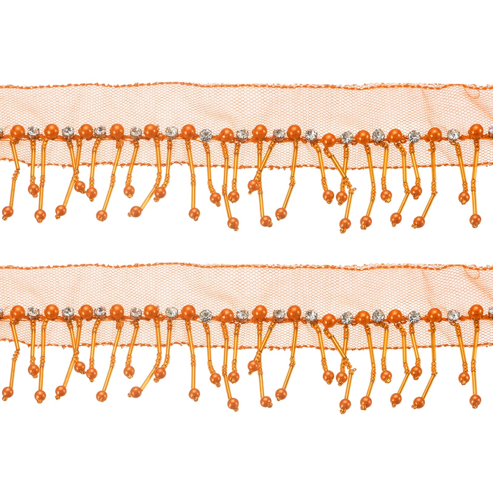 PATIKIL 1 Yard 2.5 Inch Rhinestone Pearl Fringe Trim, Rhinestone Fringe Trim Pearl Crystal Tassel Ribbon for Sewing Clothing Wedding Handbags Lamp Shade Home Decor DIY Crafts, Orange