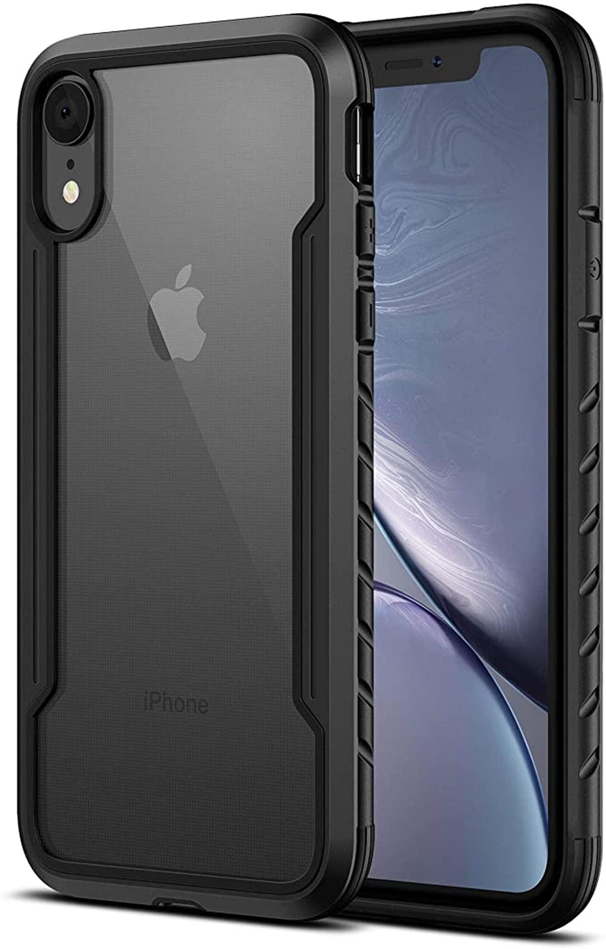 KASTWAVE Full-Body Protective Bumper Case, for iPhone XR Case Clear 6.1 inch, for iPhone XR Cases Thin with Silicone Durable, Transparent Hard Back, Heavy Duty Shockproof Protective Cover for Men